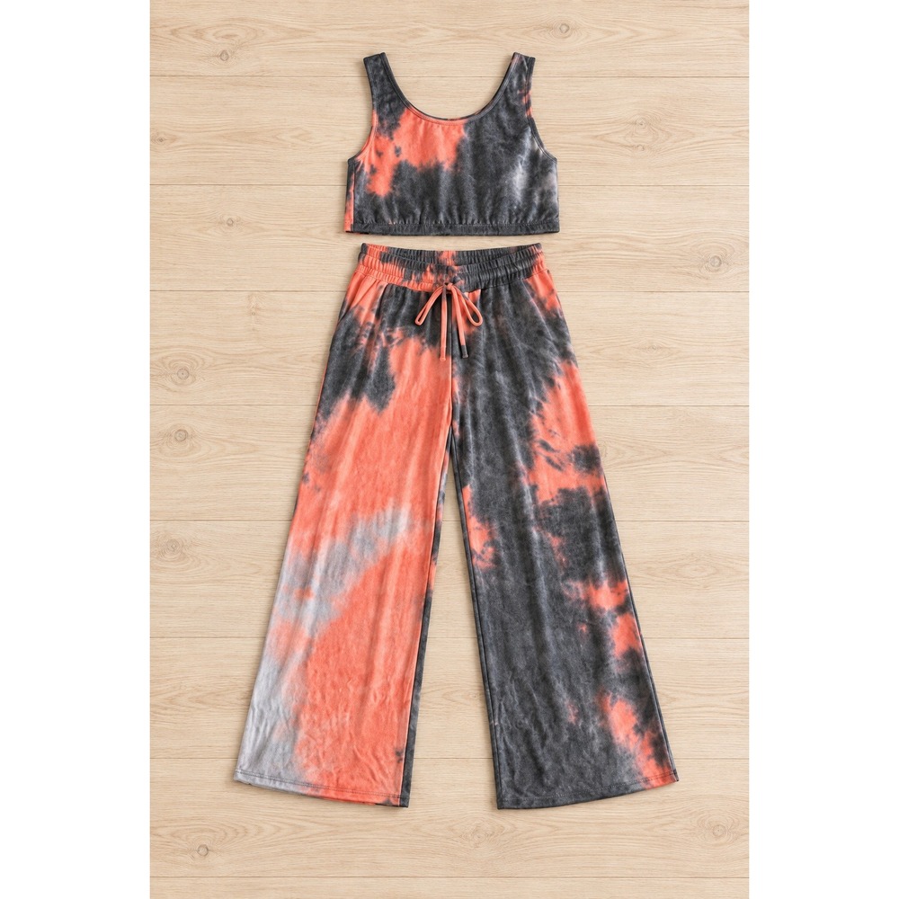 WIN WIN 2pc Tie Dye Lounge Set Wide Leg Pants Crop Top Multi-Size S M L NWT
